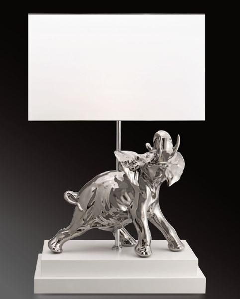 Platinum or 24 carat gold 'elephant' table lamp with white or black velvet shade