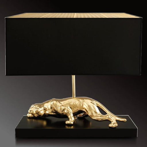 Platinum or 24 carat gold 'crouching panther' table lamp with black or white shade