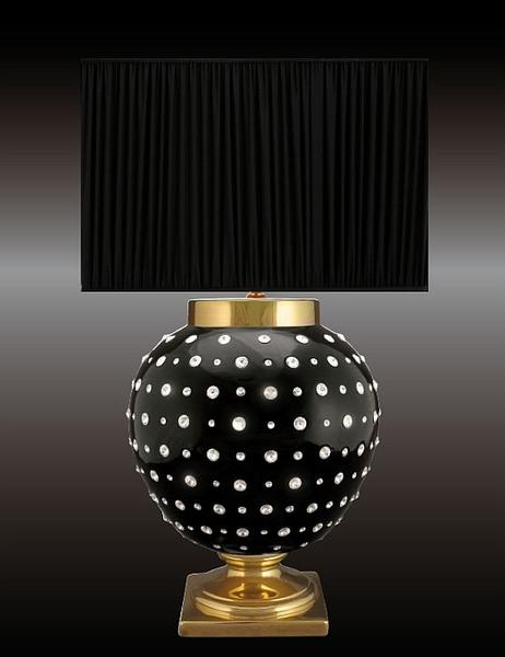 Black Italian ceramic table lamp with 24 carat gold finish and  Swarovski crystals