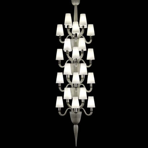 Tall modern stairwell chandelier in grey or white with 32 shades