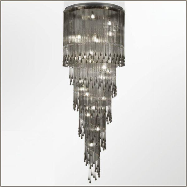 2 metre grey glass & Swarovski crystal stairwell chandelier