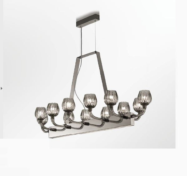 Grey Murano glass dining room chandelier in custom sizes with 12 LED lights