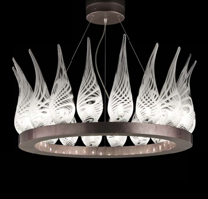 White & clear Murano glass chandelier with 18 lights