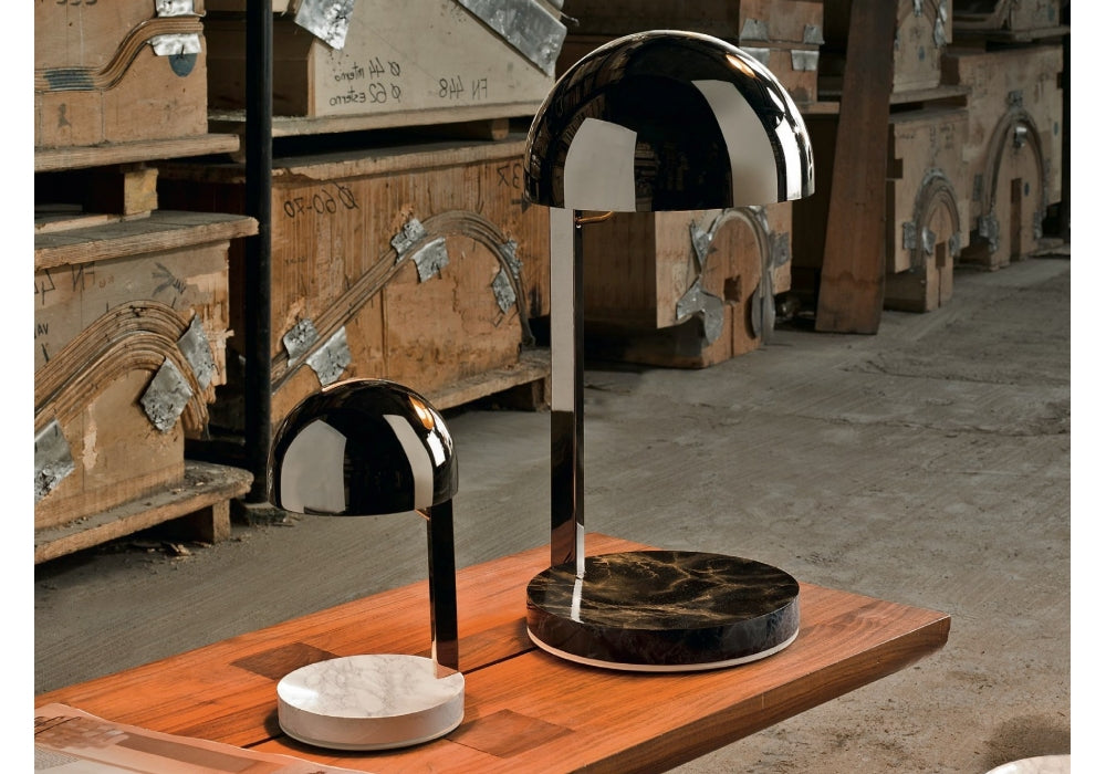 Customizable modern Italian metal table lamp with marble base.