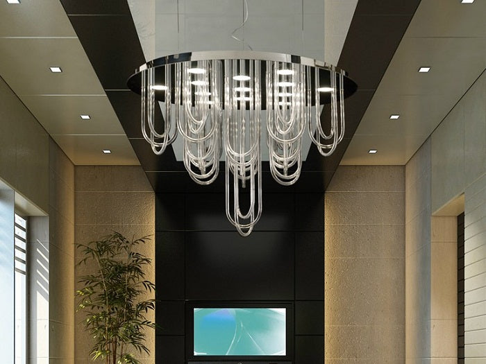 Large Italian glass chandelier inspired by mid-century Venini designs