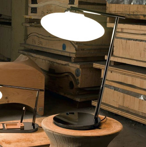 1950s mid-century style white glass and black nickel desk lamp