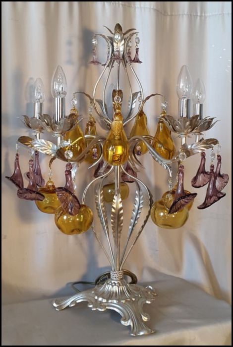 Murano glass lamp with blown glass fruits in custom colours