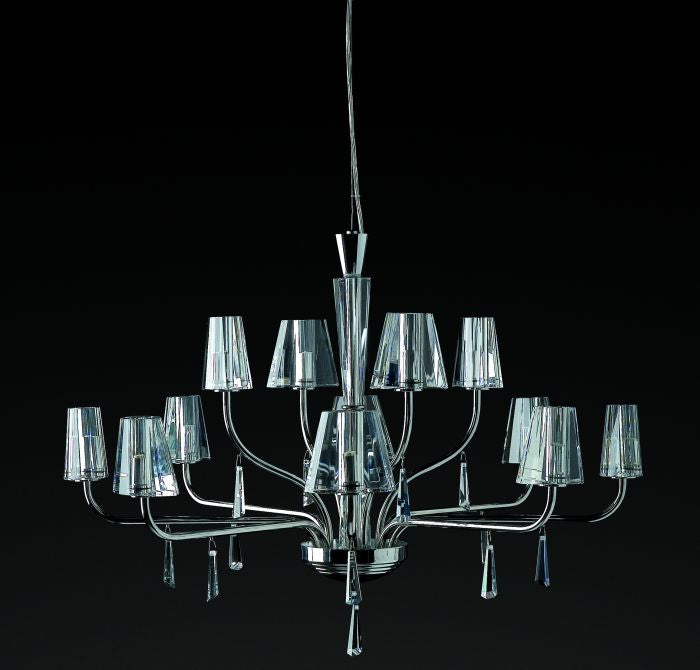 Modern Italian chandelier with optically pure crystal glass diffusers