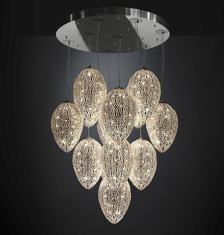 Modern high-end cluster light with nine Asfour crystal-encrusted eggs