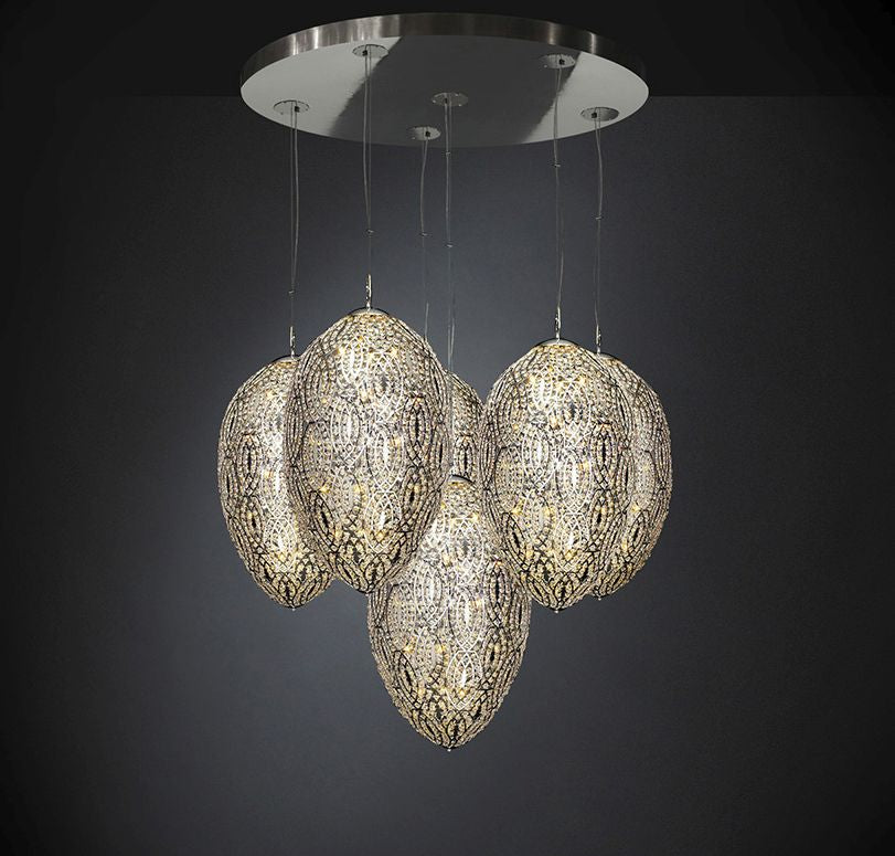 Modern high-end Italian cluster light with six Asfour crystal-encrusted eggs