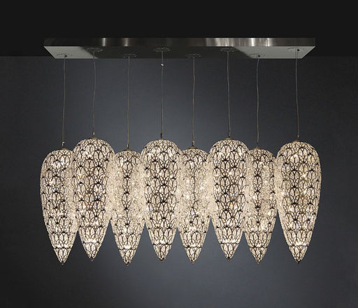 Modern high-end linear canopy light with eight Asfour crystal-encrusted elements