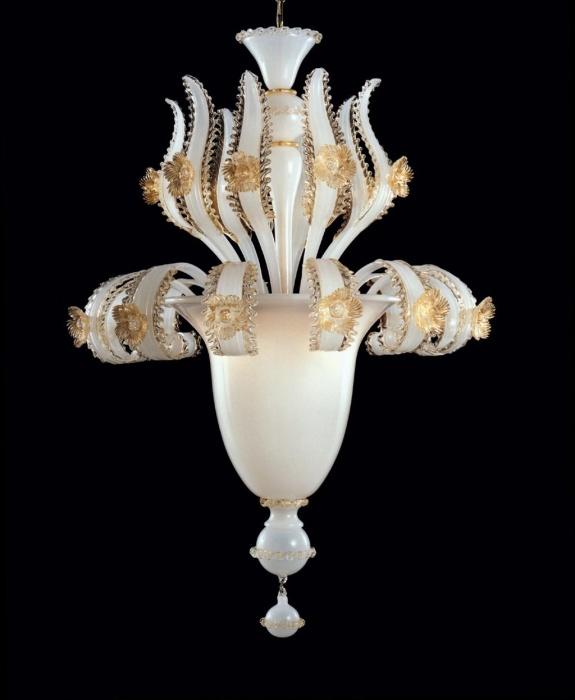 Decorative silk white Murano glass flush light