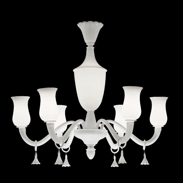 The milky white Torelli Murano glass chandelier from Venini