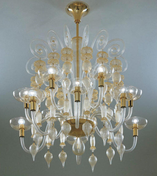Carlo Scarpa gold & clear Murano glass chandelier from Venini