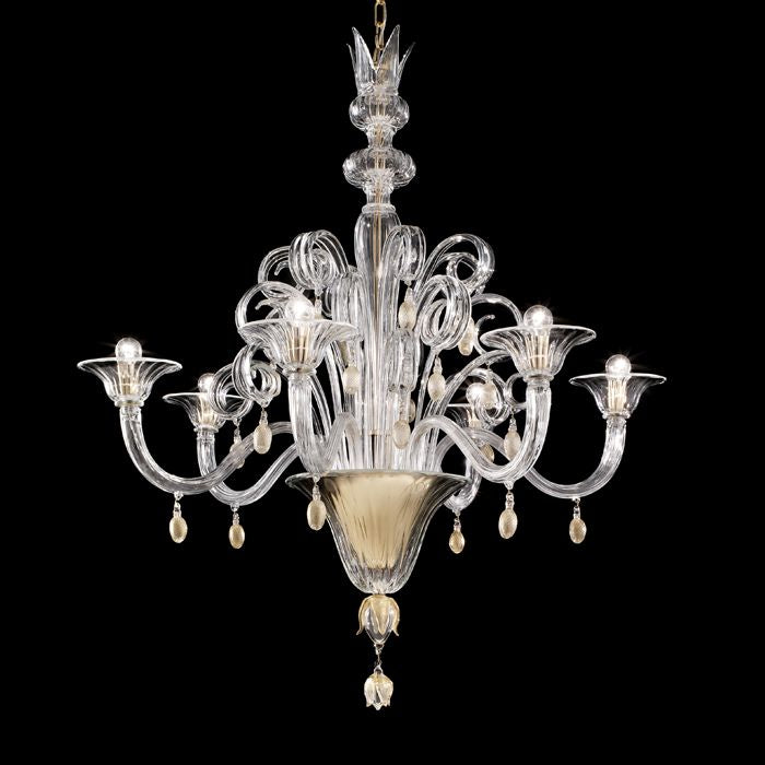 The Vittoriale large clear Murano glass chandelier from Venini