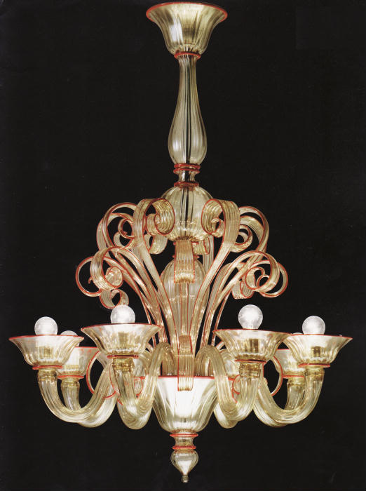 Coral & gold Albrici Murano glass chandelier from Venini