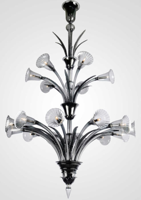 Venini steel grey glass chandelier with 18 lights