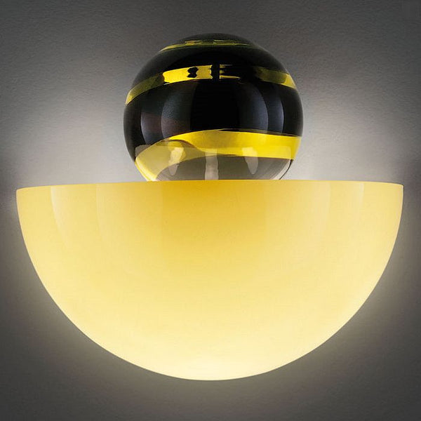 Abaco amber, black & yellow glass sphere wall uplighter from Venini