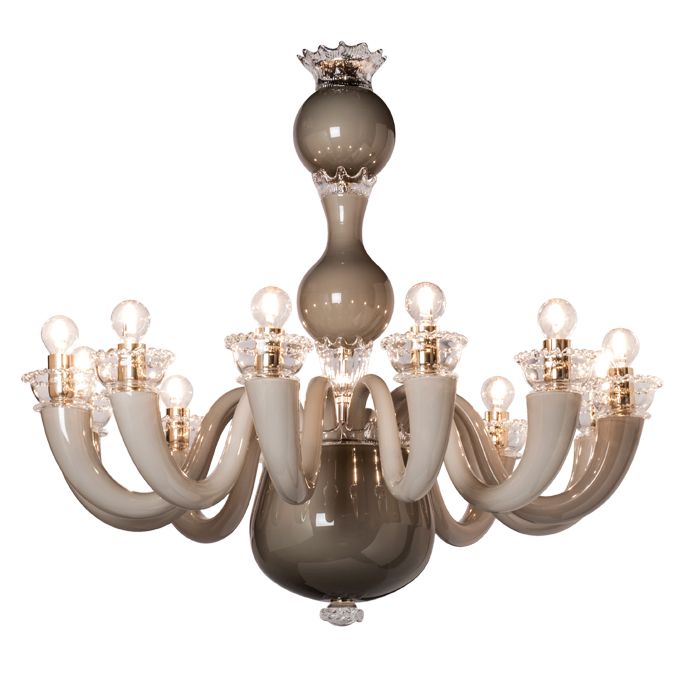 Modern glossy taupe grey Murano glass Gio Ponti chandelier from Venini