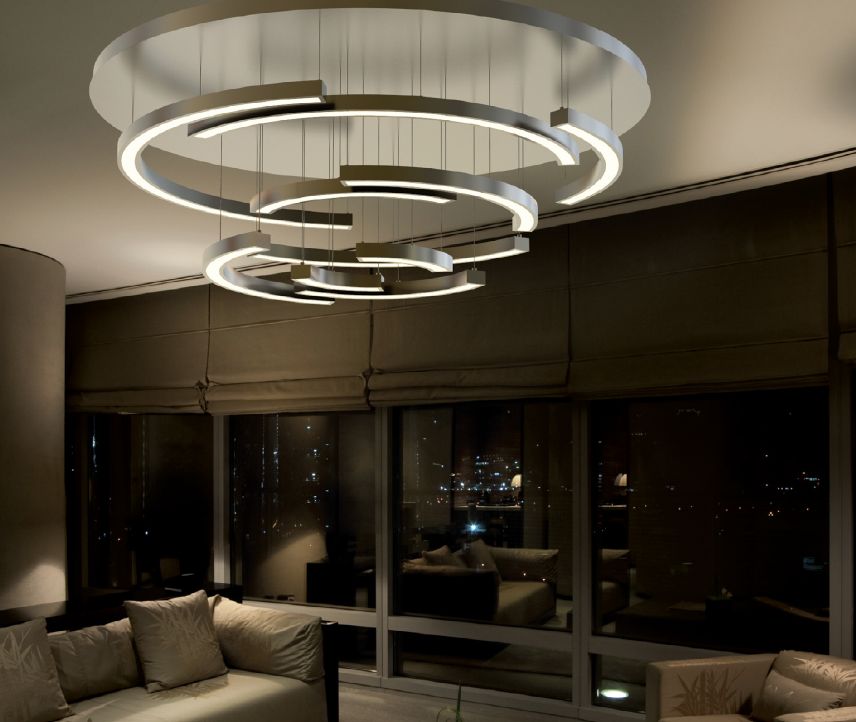 Sophisticated large modern  Italian centrepiece light in 4 stylish metal finishes