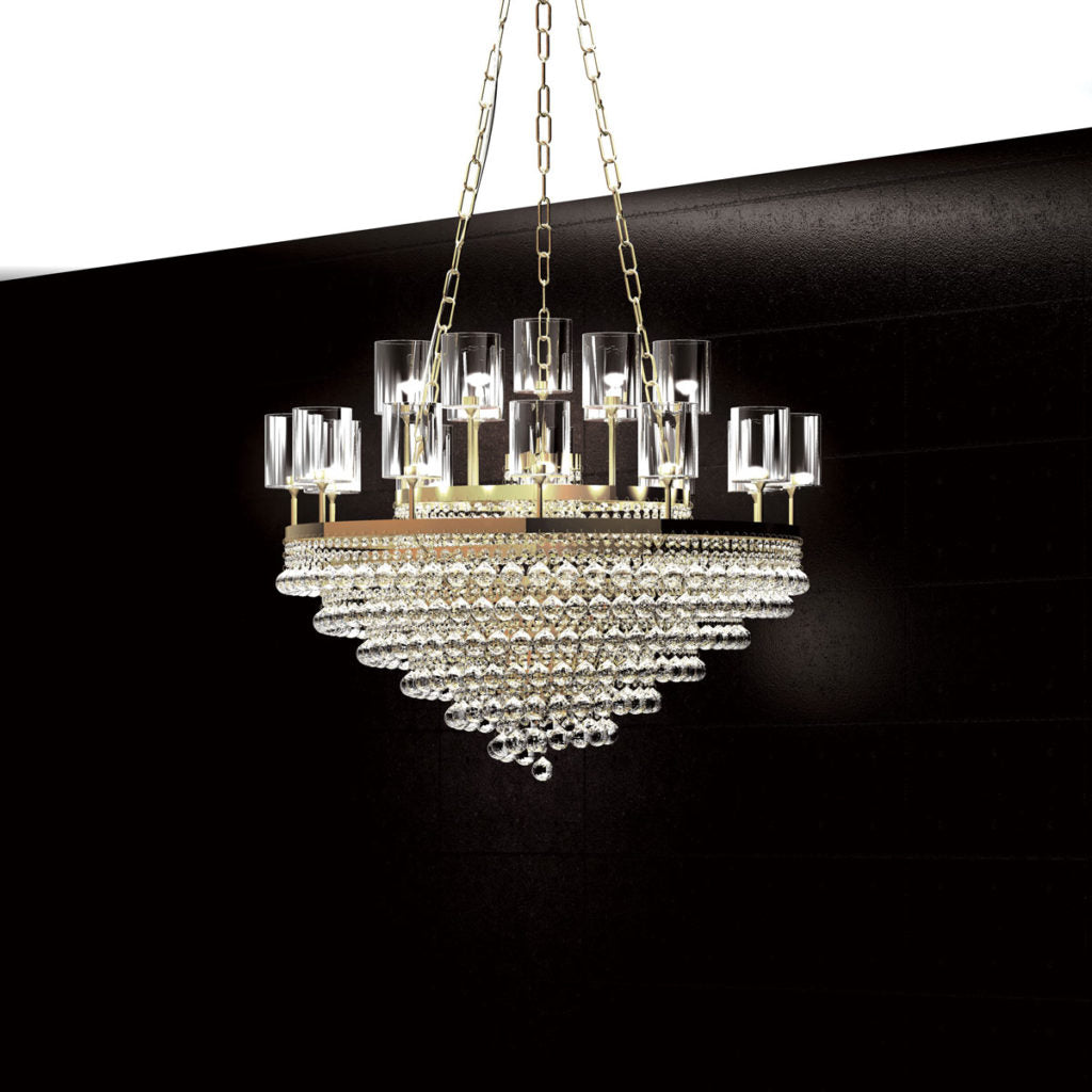 Modern gold or chrome chandelier with crystal, Swarovski or glass baubles