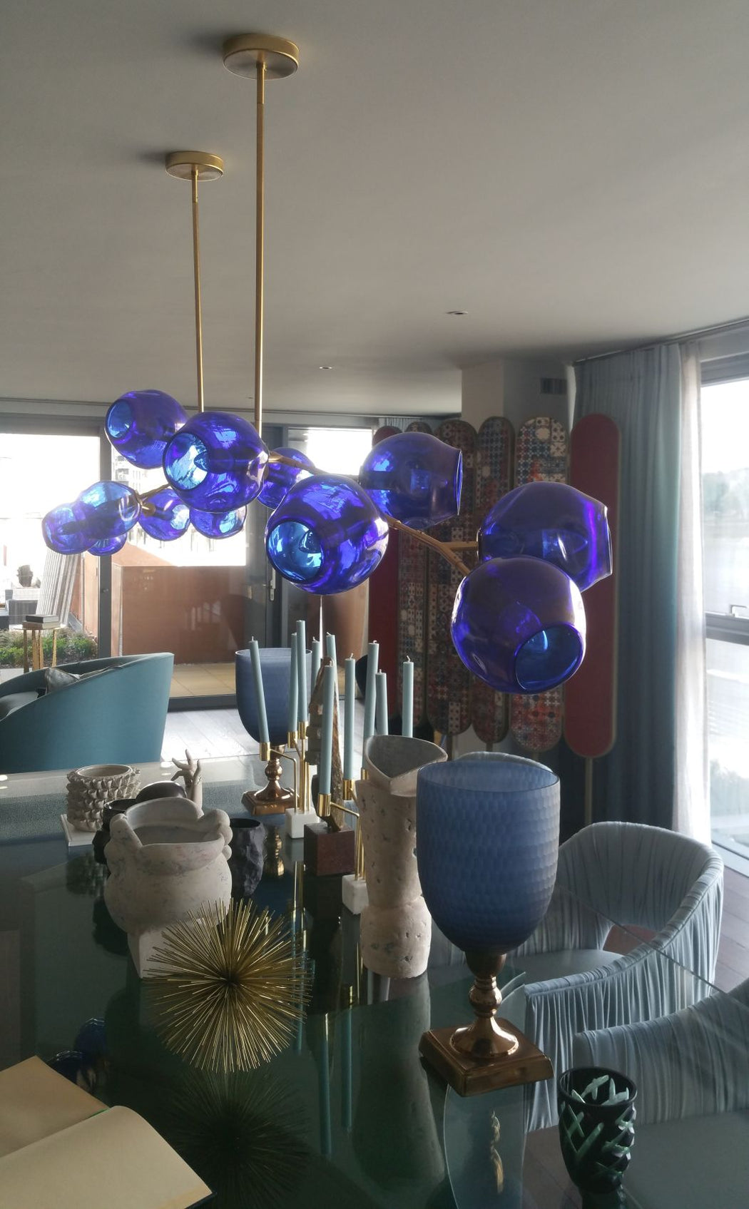 Tailor-made Murano glass chandelier in cobalt blue — italian