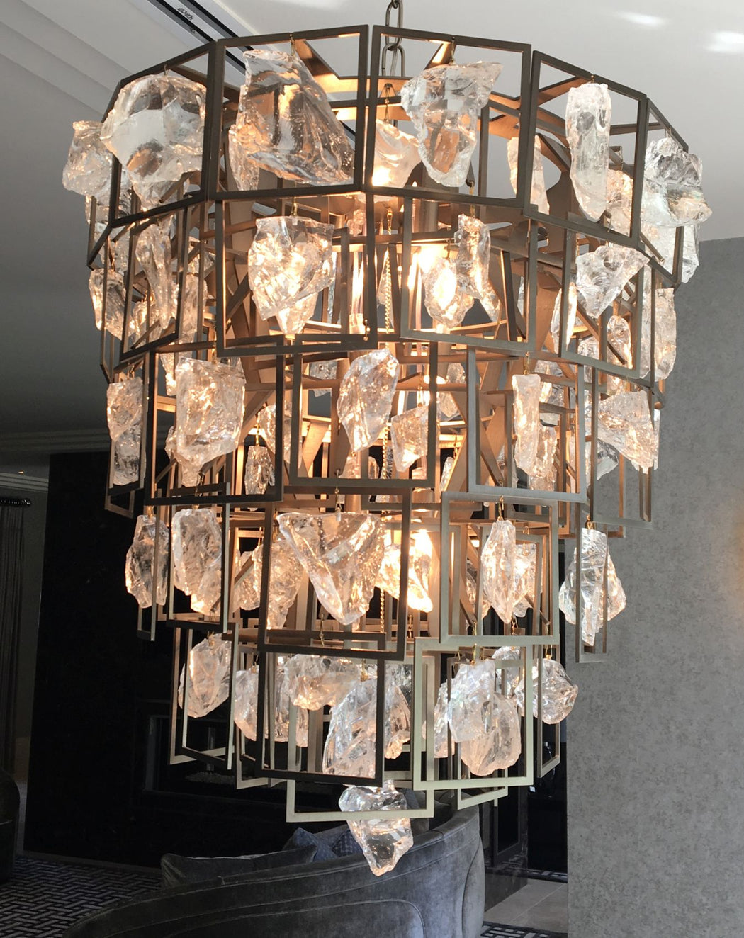 Large modern bespoke chandelier with Murano glass or rock crystal
