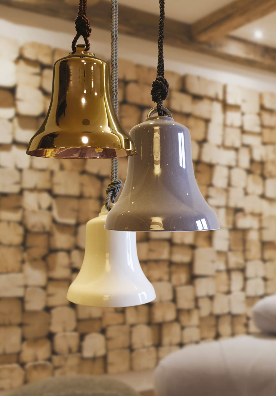 High-end glossy  ceramic bell-shaped ceiling pendant with warm bronze finish